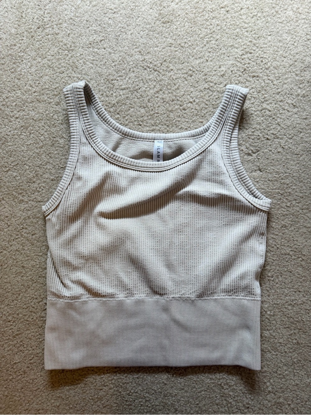 Ribbed Scoop Neck Tank Top in Light Beige